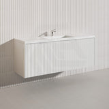 1500mm THENA Wall Hung Plywood Vanity Matt White Linear Surface Single/Double Bowls Cabinet ONLY for Bathroom