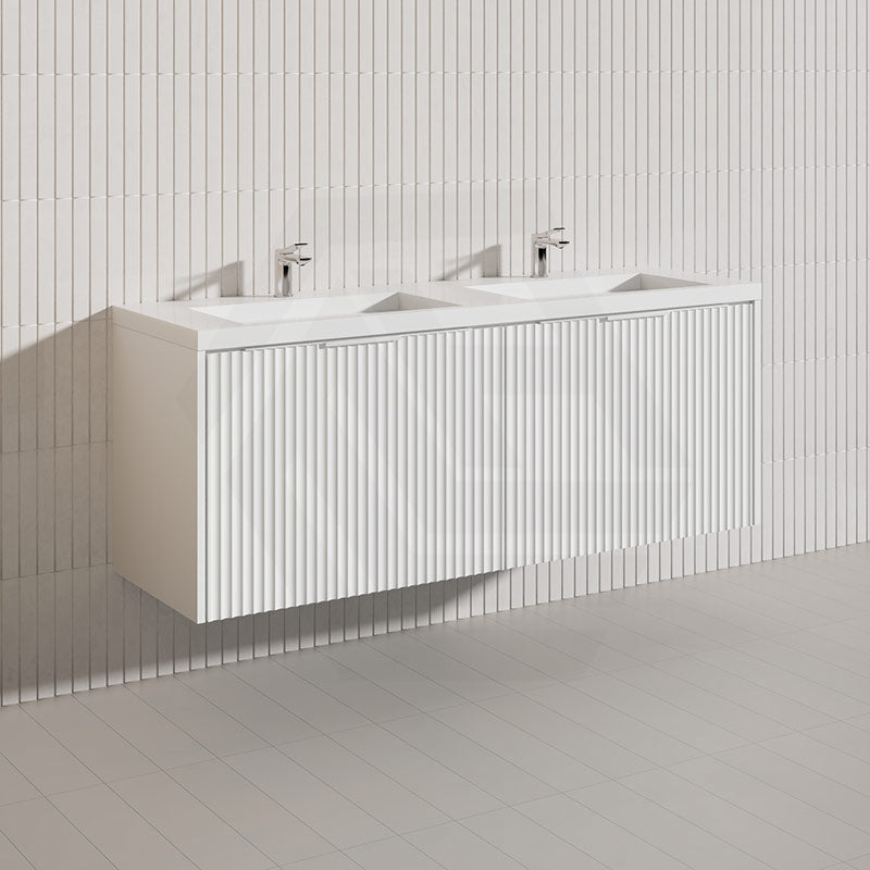 1500mm THENA Wall Hung Plywood Vanity Matt White Linear Surface Single/Double Bowls Cabinet ONLY for Bathroom