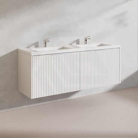 1500mm THENA Wall Hung Plywood Vanity Matt White Linear Surface Single/Double Bowls Cabinet ONLY for Bathroom