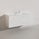1500mm THENA Wall Hung Plywood Vanity Matt White Linear Surface Single/Double Bowls Cabinet ONLY for Bathroom