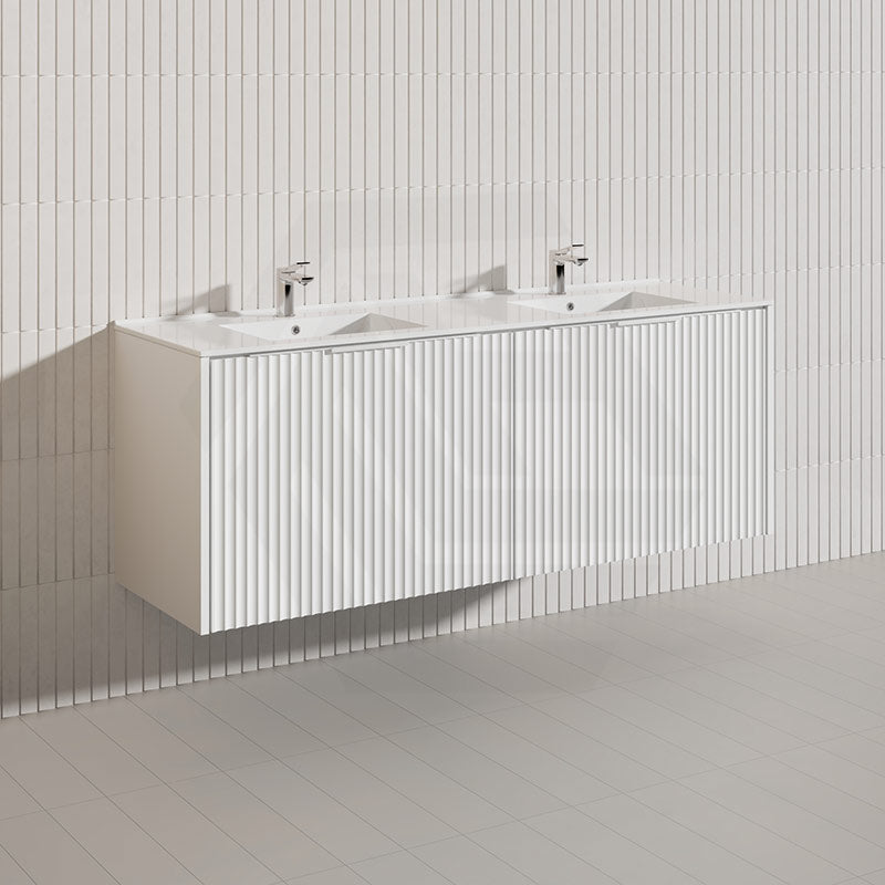 1500mm THENA Wall Hung Plywood Vanity Matt White Linear Surface Single/Double Bowls Cabinet ONLY for Bathroom