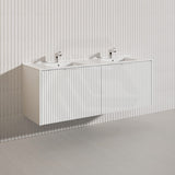 1500mm THENA Wall Hung Plywood Vanity Matt White Linear Surface Single/Double Bowls Cabinet ONLY for Bathroom