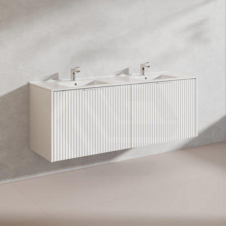 1500mm THENA Wall Hung Plywood Vanity Matt White Linear Surface Single/Double Bowls Cabinet ONLY for Bathroom