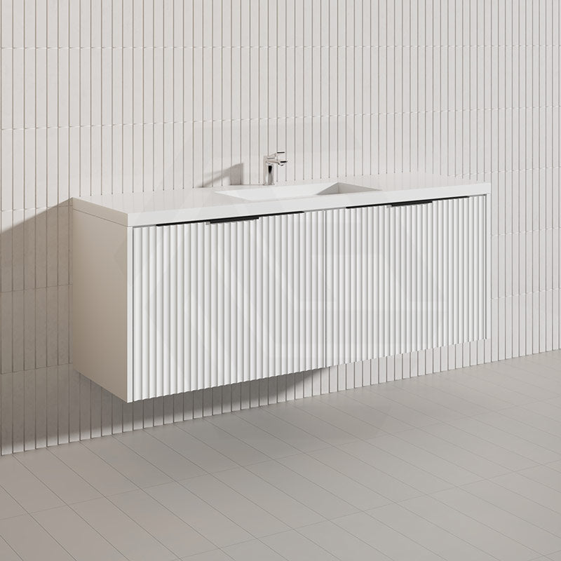 1500mm THENA Wall Hung Plywood Vanity Matt White Linear Surface Single/Double Bowls Cabinet ONLY for Bathroom