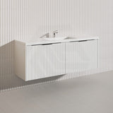 1500mm THENA Wall Hung Plywood Vanity Matt White Linear Surface Single/Double Bowls Cabinet ONLY for Bathroom