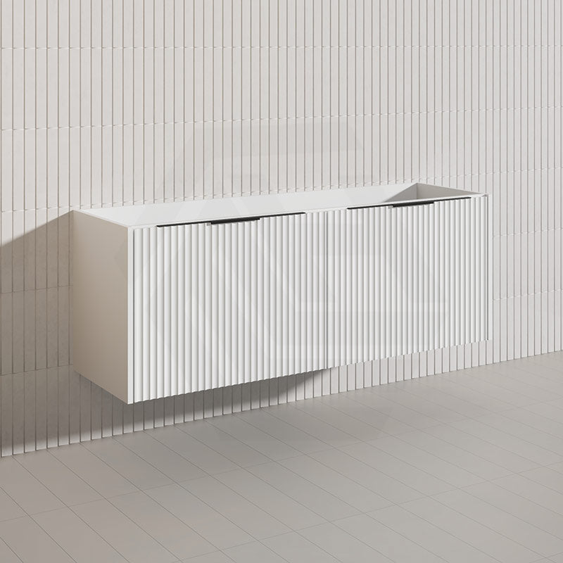 1500mm THENA Wall Hung Plywood Vanity Matt White Linear Surface Single/Double Bowls Cabinet ONLY for Bathroom