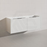 1500mm THENA Wall Hung Plywood Vanity Matt White Linear Surface Single/Double Bowls Cabinet ONLY for Bathroom