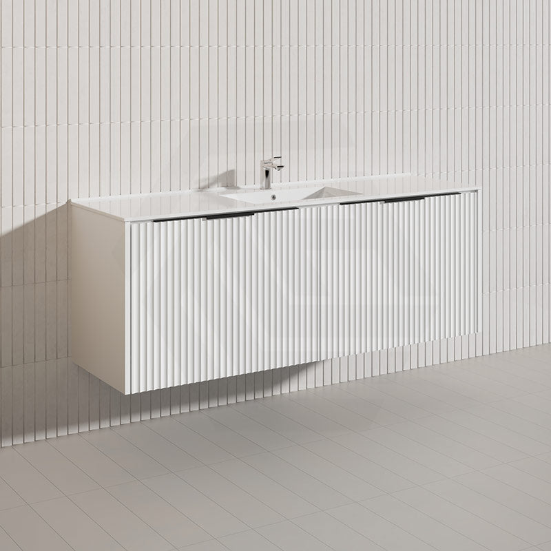 1500mm THENA Wall Hung Plywood Vanity Matt White Linear Surface Single/Double Bowls Cabinet ONLY for Bathroom