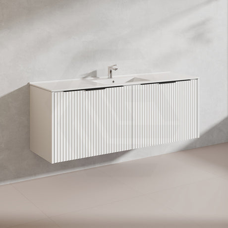 1500mm THENA Wall Hung Plywood Vanity Matt White Linear Surface Single/Double Bowls Cabinet ONLY for Bathroom