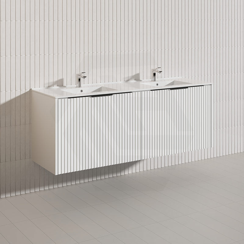 1500mm THENA Wall Hung Plywood Vanity Matt White Linear Surface Single/Double Bowls Cabinet ONLY for Bathroom