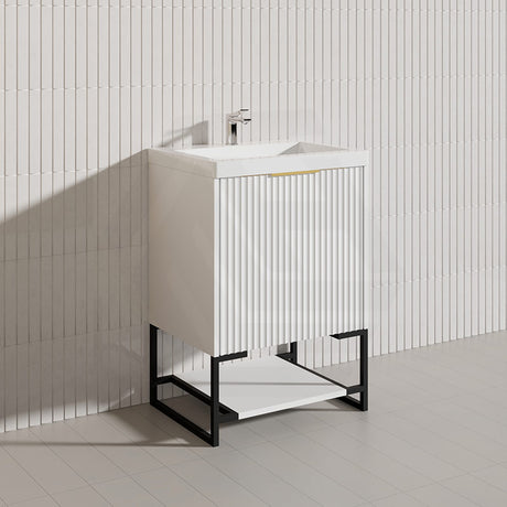 600mm THENA Freestanding Plywood Vanity Matt White Linear Surface Single Bowl Cabinet ONLY for Bathroom