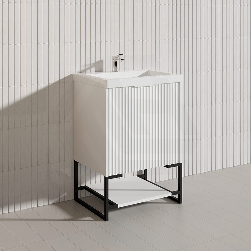 600mm THENA Freestanding Plywood Vanity Matt White Linear Surface Single Bowl Cabinet ONLY for Bathroom