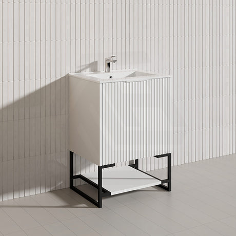 600mm THENA Freestanding Plywood Vanity Matt White Linear Surface Single Bowl Cabinet ONLY for Bathroom