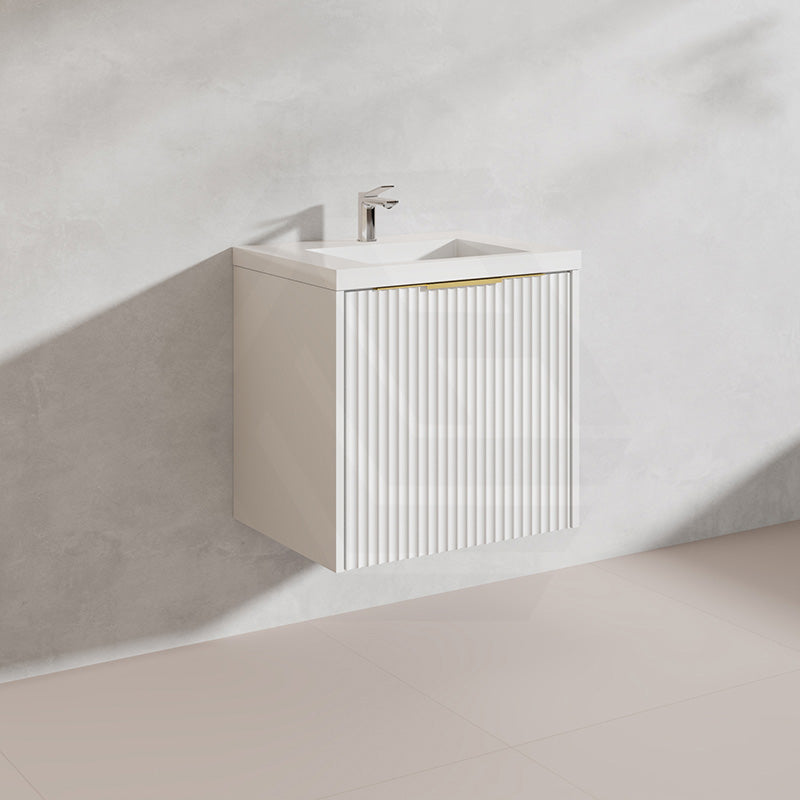 600mm THENA Wall Hung Plywood Vanity Matt White Linear Surface Single Bowl Cabinet ONLY for Bathroom