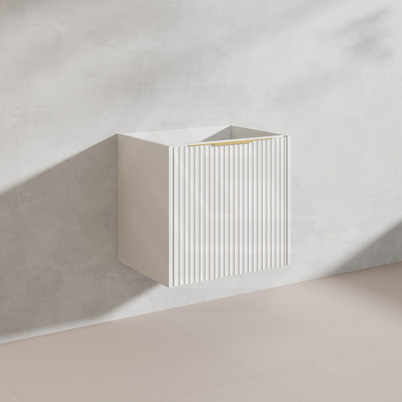 600mm THENA Wall Hung Plywood Vanity Matt White Linear Surface Single Bowl Cabinet ONLY for Bathroom