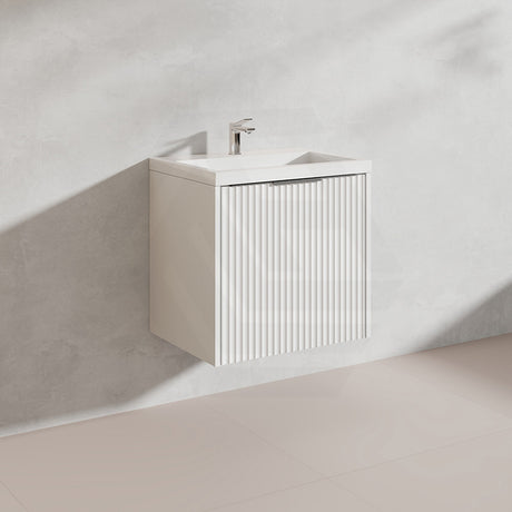 600mm THENA Wall Hung Plywood Vanity Matt White Linear Surface Single Bowl Cabinet ONLY for Bathroom