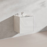 600mm THENA Wall Hung Plywood Vanity Matt White Linear Surface Single Bowl Cabinet ONLY for Bathroom