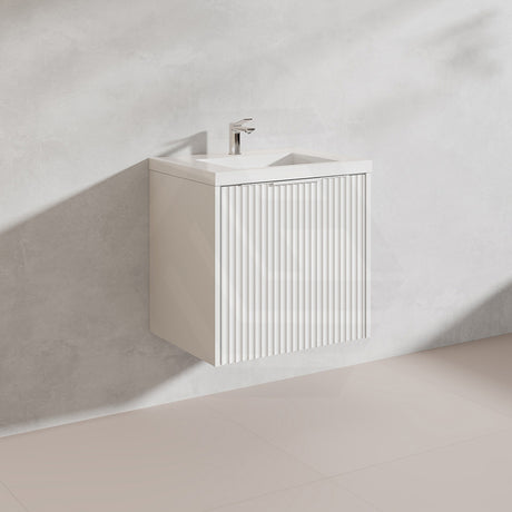 600mm THENA Wall Hung Plywood Vanity Matt White Linear Surface Single Bowl Cabinet ONLY for Bathroom