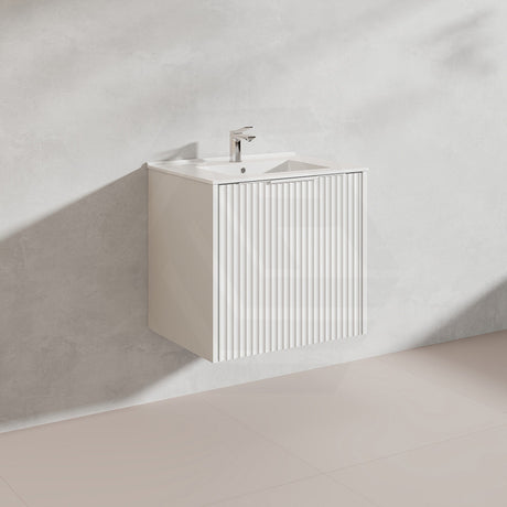 600mm THENA Wall Hung Plywood Vanity Matt White Linear Surface Single Bowl Cabinet ONLY for Bathroom