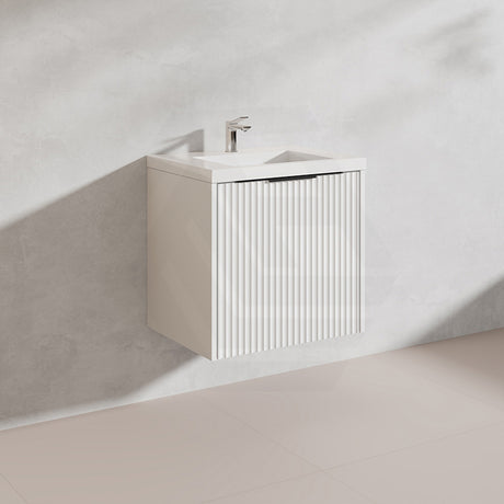 600mm THENA Wall Hung Plywood Vanity Matt White Linear Surface Single Bowl Cabinet ONLY for Bathroom