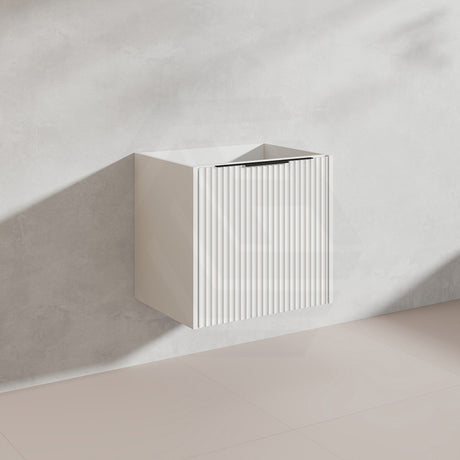 600mm THENA Wall Hung Plywood Vanity Matt White Linear Surface Single Bowl Cabinet ONLY for Bathroom