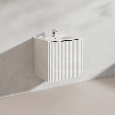 600mm THENA Wall Hung Plywood Vanity Matt White Linear Surface Single Bowl Cabinet ONLY for Bathroom