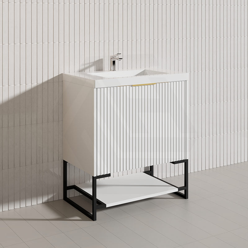 750mm THENA Freestanding Plywood Vanity Matt White Linear Surface Single Bowl Cabinet ONLY for Bathroom