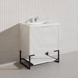 750mm THENA Freestanding Plywood Vanity Matt White Linear Surface Single Bowl Cabinet ONLY for Bathroom
