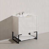 750mm THENA Freestanding Plywood Vanity Matt White Linear Surface Single Bowl Cabinet ONLY for Bathroom