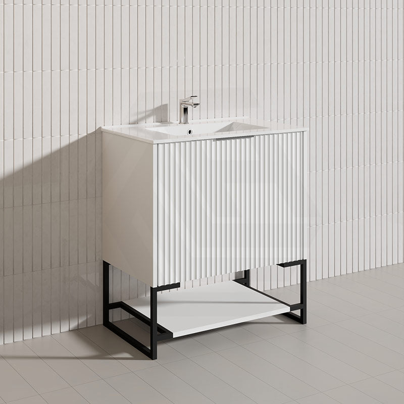 750mm THENA Freestanding Plywood Vanity Matt White Linear Surface Single Bowl Cabinet ONLY for Bathroom