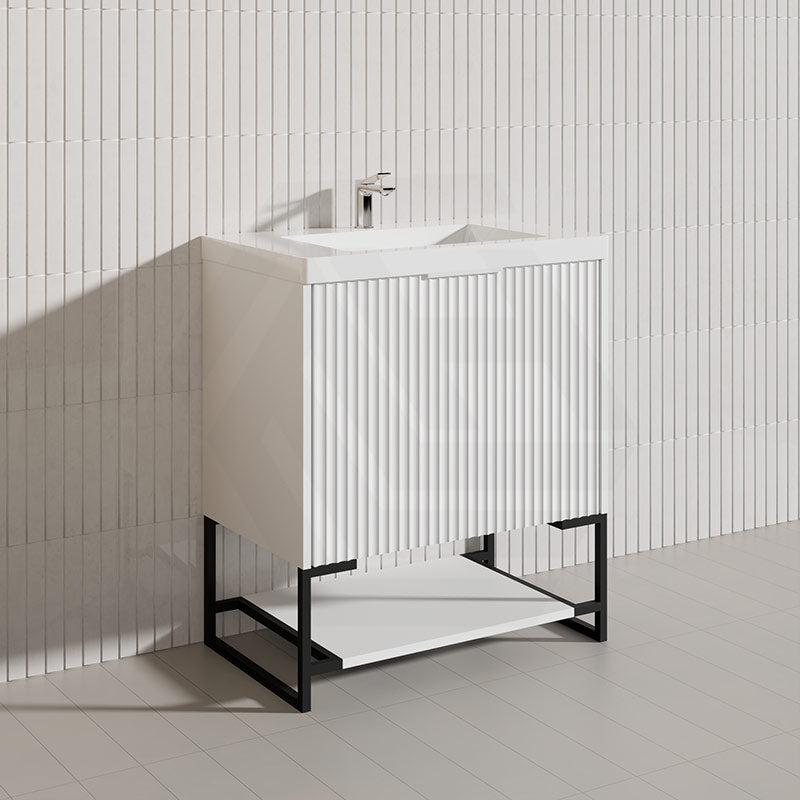 750mm THENA Freestanding Plywood Vanity Matt White Linear Surface Single Bowl Cabinet ONLY for Bathroom