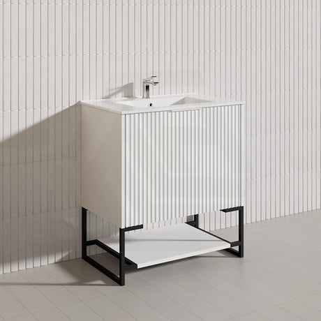 750mm THENA Freestanding Plywood Vanity Matt White Linear Surface Single Bowl Cabinet ONLY for Bathroom