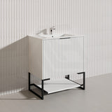 750mm THENA Freestanding Plywood Vanity Matt White Linear Surface Single Bowl Cabinet ONLY for Bathroom