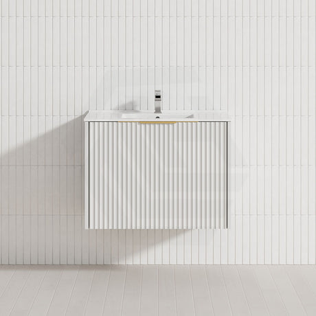 600-1500mm THENA Wall Hung Plywood Vanity Matt White Linear Surface Single/Double Bowls Cabinet ONLY for Bathroom