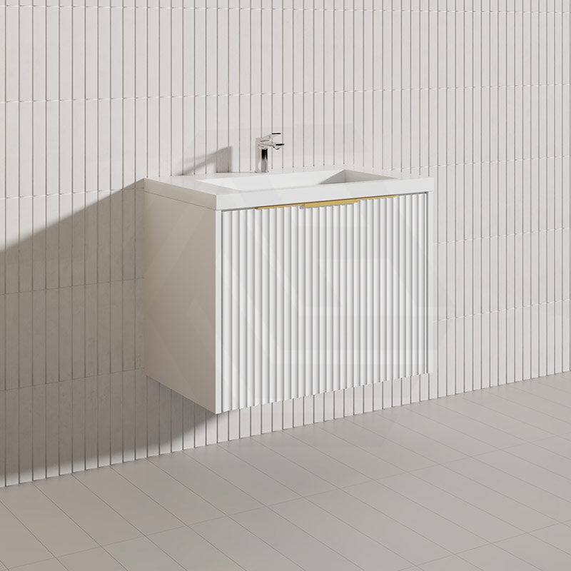 750mm THENA Wall Hung Plywood Vanity Matt White Linear Surface Single Bowl Cabinet ONLY for Bathroom