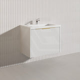 750mm THENA Wall Hung Plywood Vanity Matt White Linear Surface Single Bowl Cabinet ONLY for Bathroom