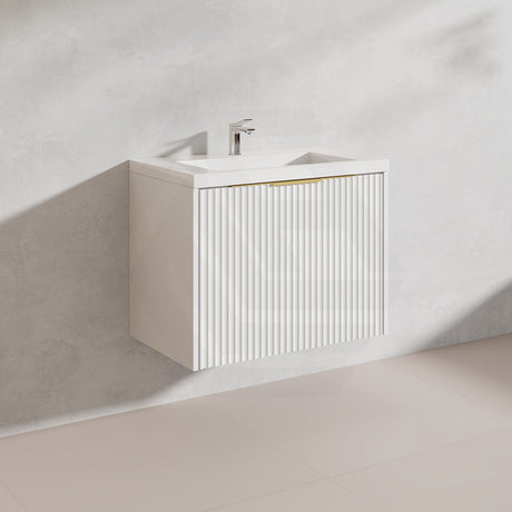 750mm THENA Wall Hung Plywood Vanity Matt White Linear Surface Single Bowl Cabinet ONLY for Bathroom