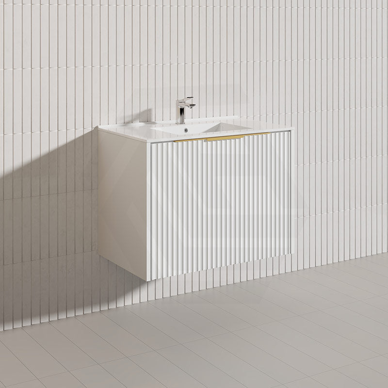 750mm THENA Wall Hung Plywood Vanity Matt White Linear Surface Single Bowl Cabinet ONLY for Bathroom