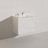 750mm THENA Wall Hung Plywood Vanity Matt White Linear Surface Single Bowl Cabinet ONLY for Bathroom
