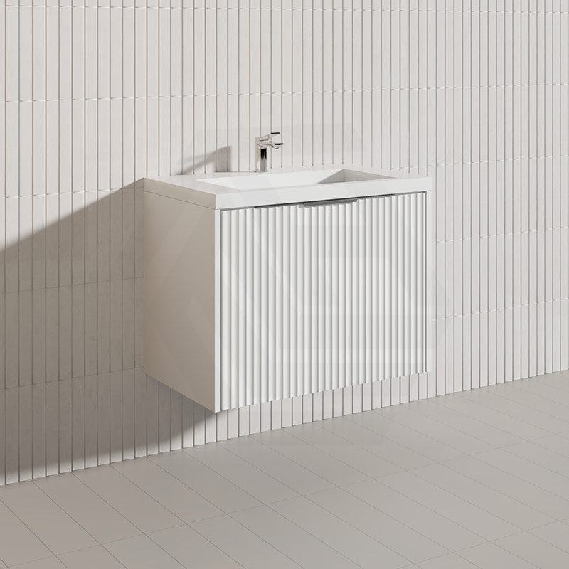 750mm THENA Wall Hung Plywood Vanity Matt White Linear Surface Single Bowl Cabinet ONLY for Bathroom