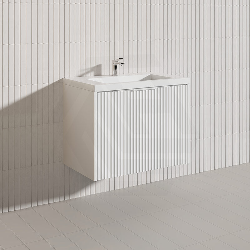 750mm THENA Wall Hung Plywood Vanity Matt White Linear Surface Single Bowl Cabinet ONLY for Bathroom