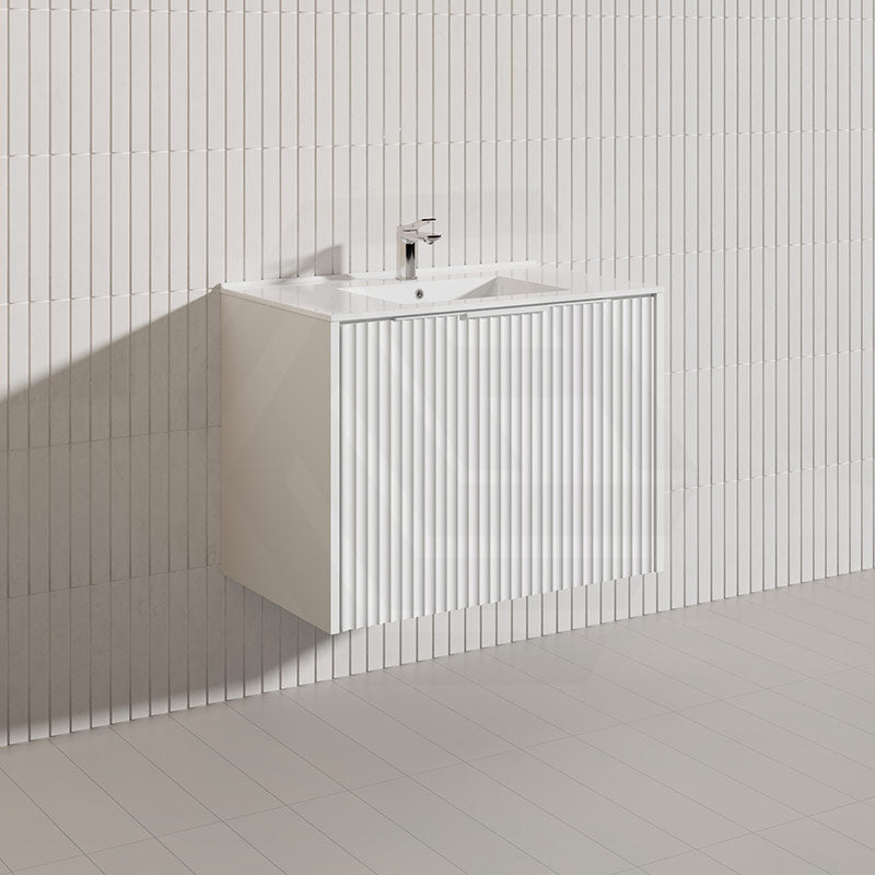 750mm THENA Wall Hung Plywood Vanity Matt White Linear Surface Single Bowl Cabinet ONLY for Bathroom