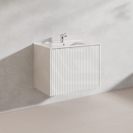 750mm THENA Wall Hung Plywood Vanity Matt White Linear Surface Single Bowl Cabinet ONLY for Bathroom