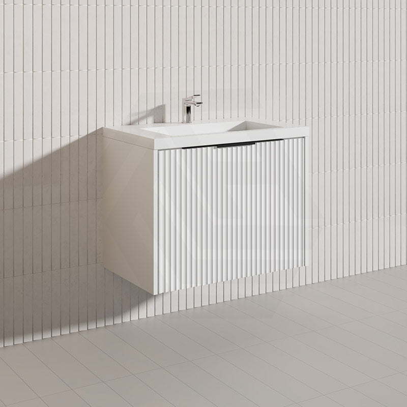 750mm THENA Wall Hung Plywood Vanity Matt White Linear Surface Single Bowl Cabinet ONLY for Bathroom
