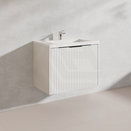 750mm THENA Wall Hung Plywood Vanity Matt White Linear Surface Single Bowl Cabinet ONLY for Bathroom