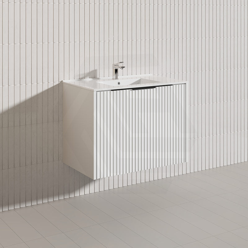 750mm THENA Wall Hung Plywood Vanity Matt White Linear Surface Single Bowl Cabinet ONLY for Bathroom