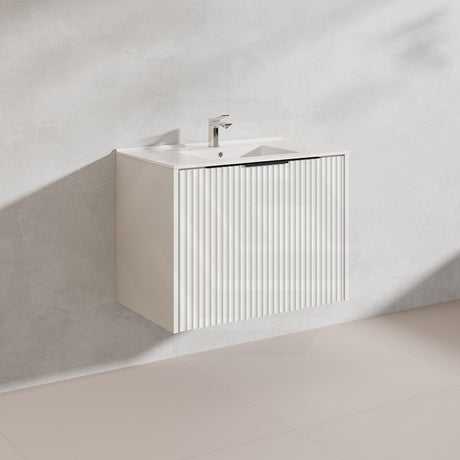 750mm THENA Wall Hung Plywood Vanity Matt White Linear Surface Single Bowl Cabinet ONLY for Bathroom