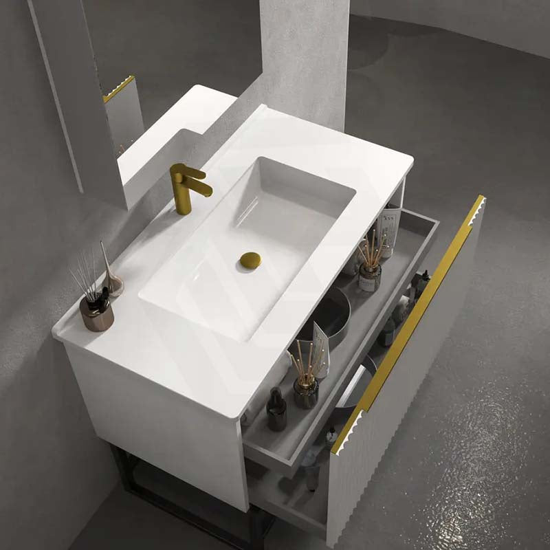900mm THENA Wall Hung Plywood Vanity Matt White Linear Surface Single Bowl Cabinet ONLY for Bathroom