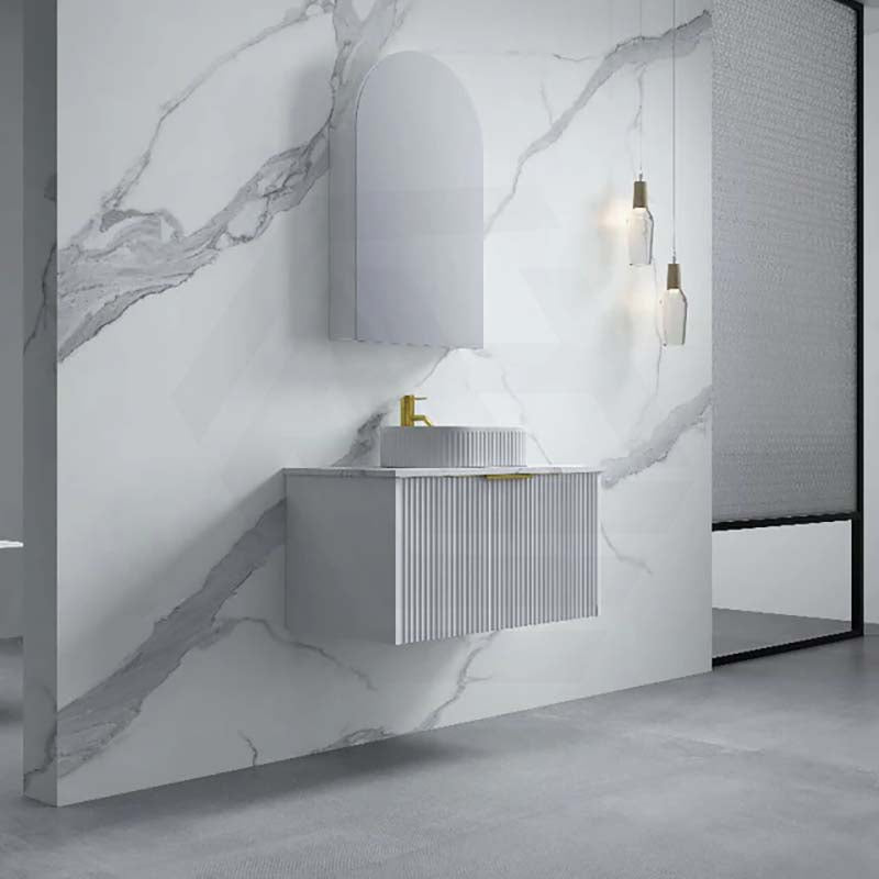 900mm THENA Wall Hung Plywood Vanity Matt White Linear Surface Single Bowl Cabinet ONLY for Bathroom