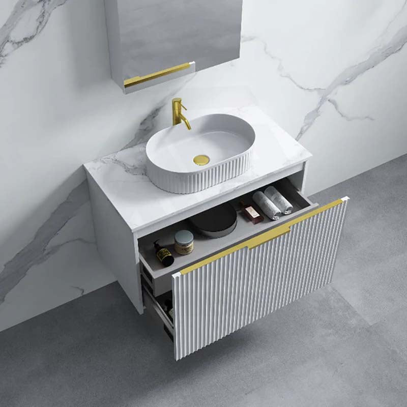 900mm THENA Wall Hung Plywood Vanity Matt White Linear Surface Single Bowl Cabinet ONLY for Bathroom